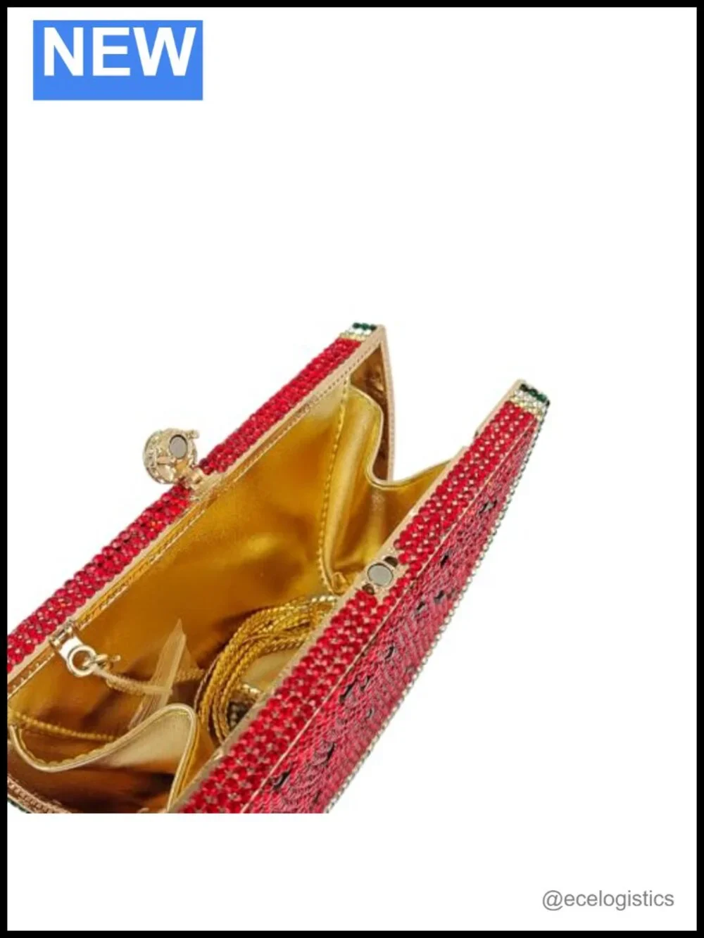 Faux PU Leather Watermelon Shaped Rhinestone Crystal Clutch Evening Bag